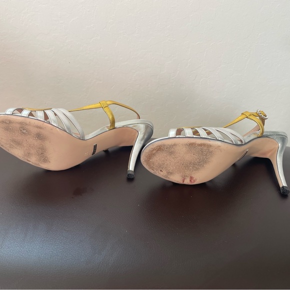 Gucci Nappa Zephyra Bow Gold and Silver Heels size 7 - Picture 2 of 5